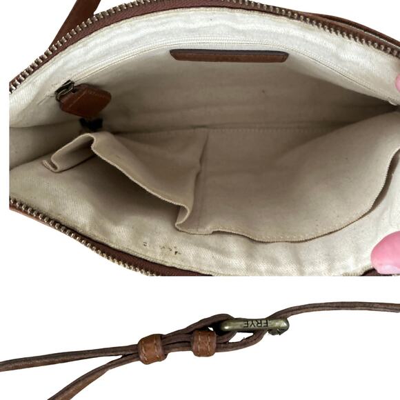 Frye Cognac Leather Crossbody Bag — Embroidered Front, Adjustable Strap - Picture 5 of 5